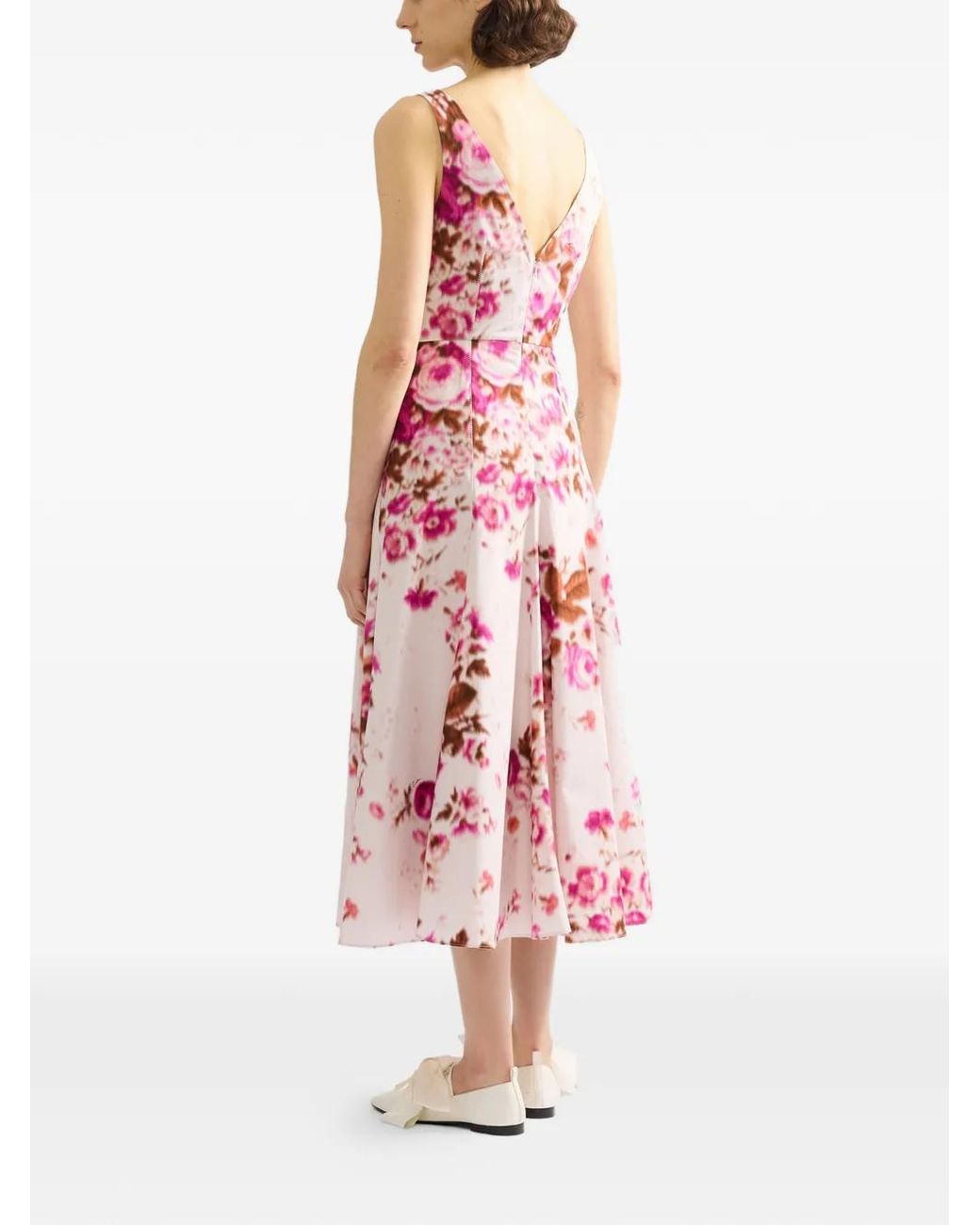 Erdem Pink V-Neck Floral-Pattern Midi Dress