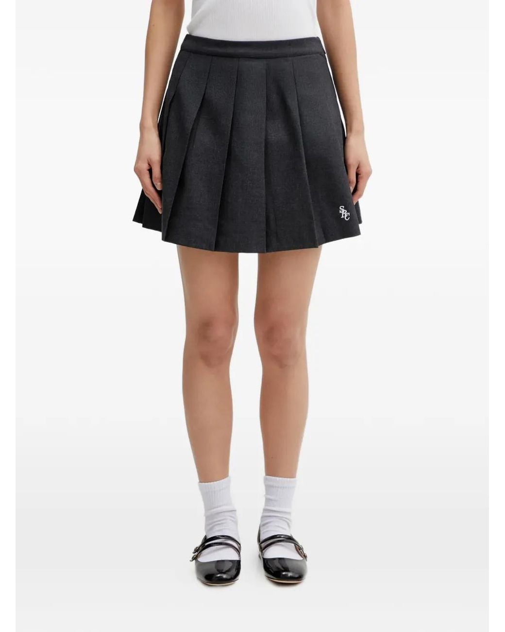 Sporty & Rich Black Pleated Embroidery Mini Skirt