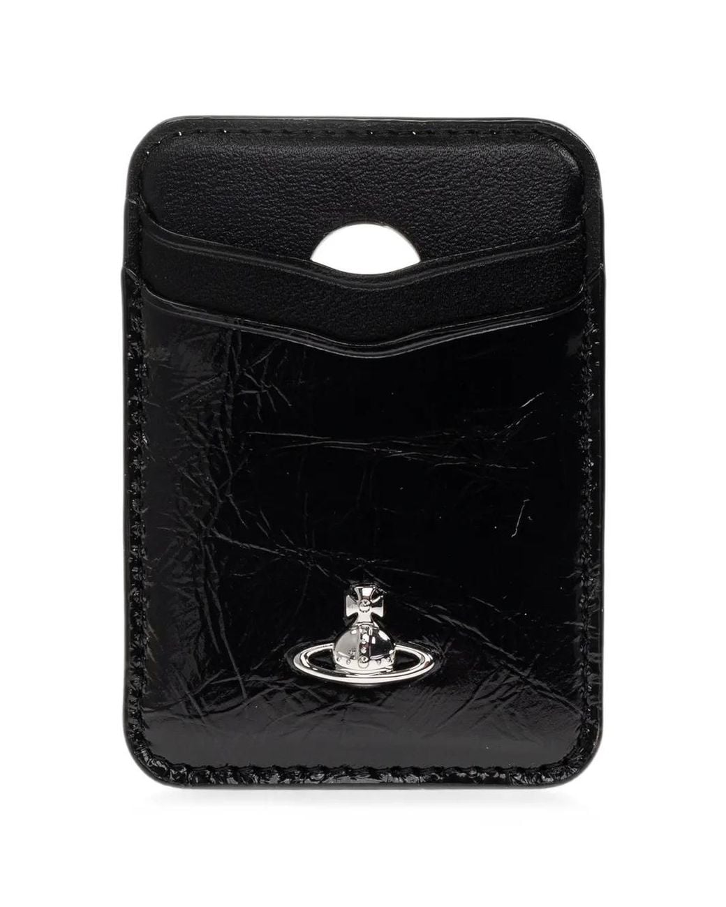 Vivienne Westwood Black Orb-Plaque Crinkled-Leather Card Sleeve