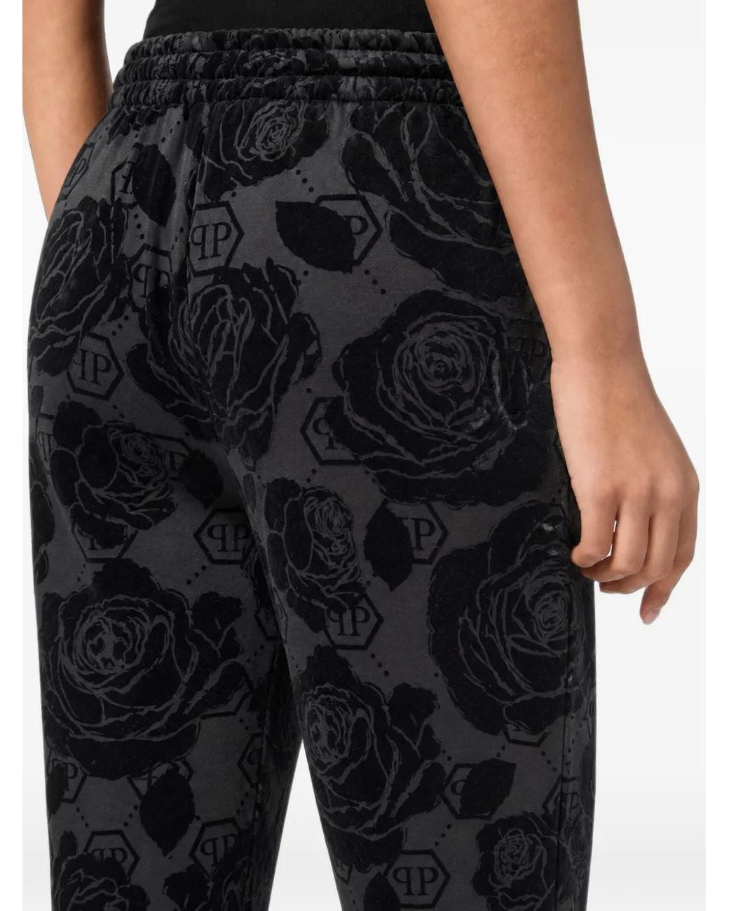 Philipp Plein Black Jogging Pants Flock Flower Monogram