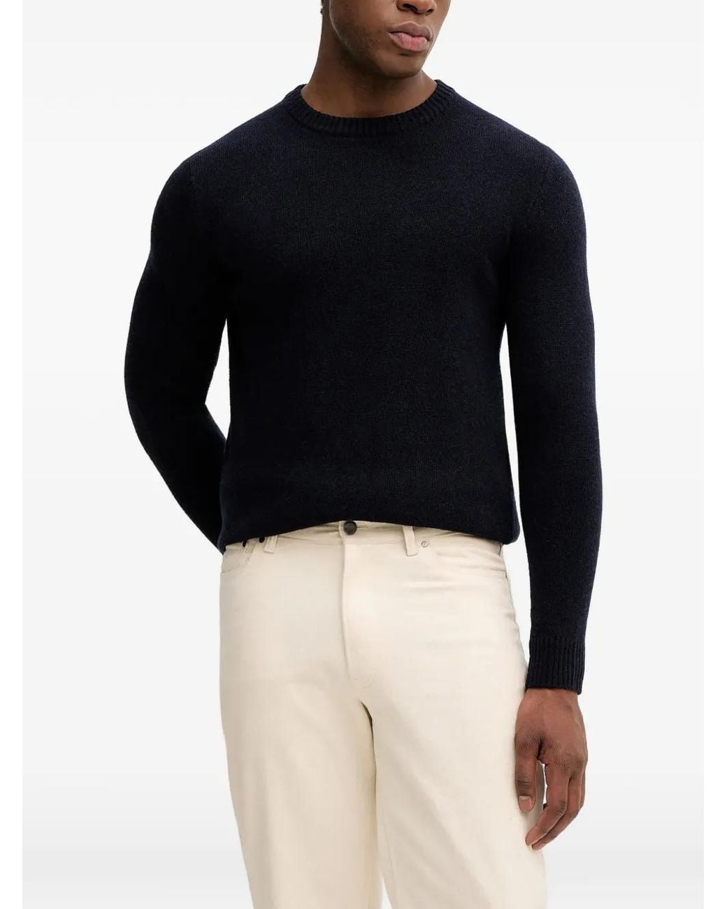 Lindbergh Blue Ribbed-Knit Crew-Neck Sweater for men