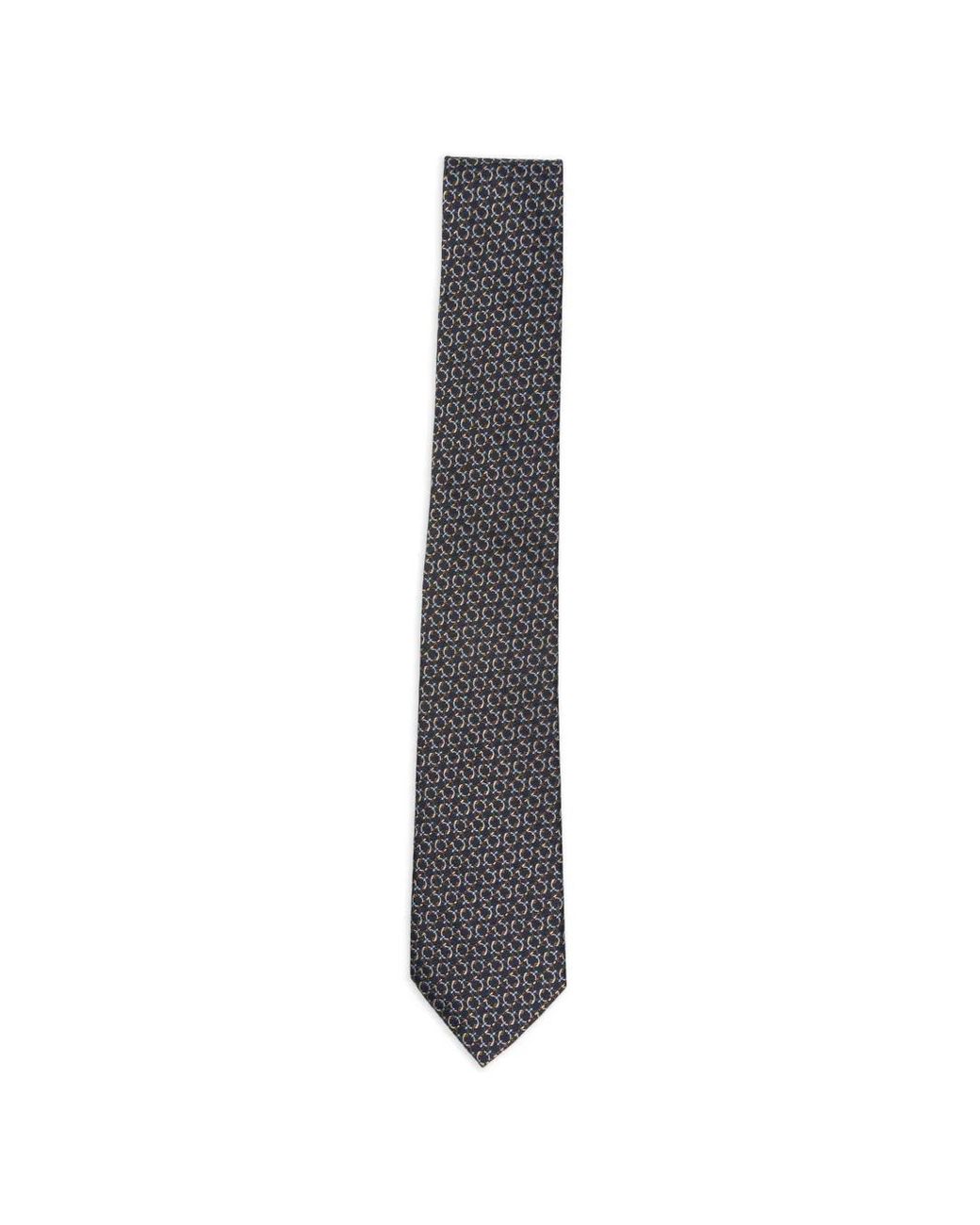 Ferragamo White Gancini Jacquard Silk Tie for men