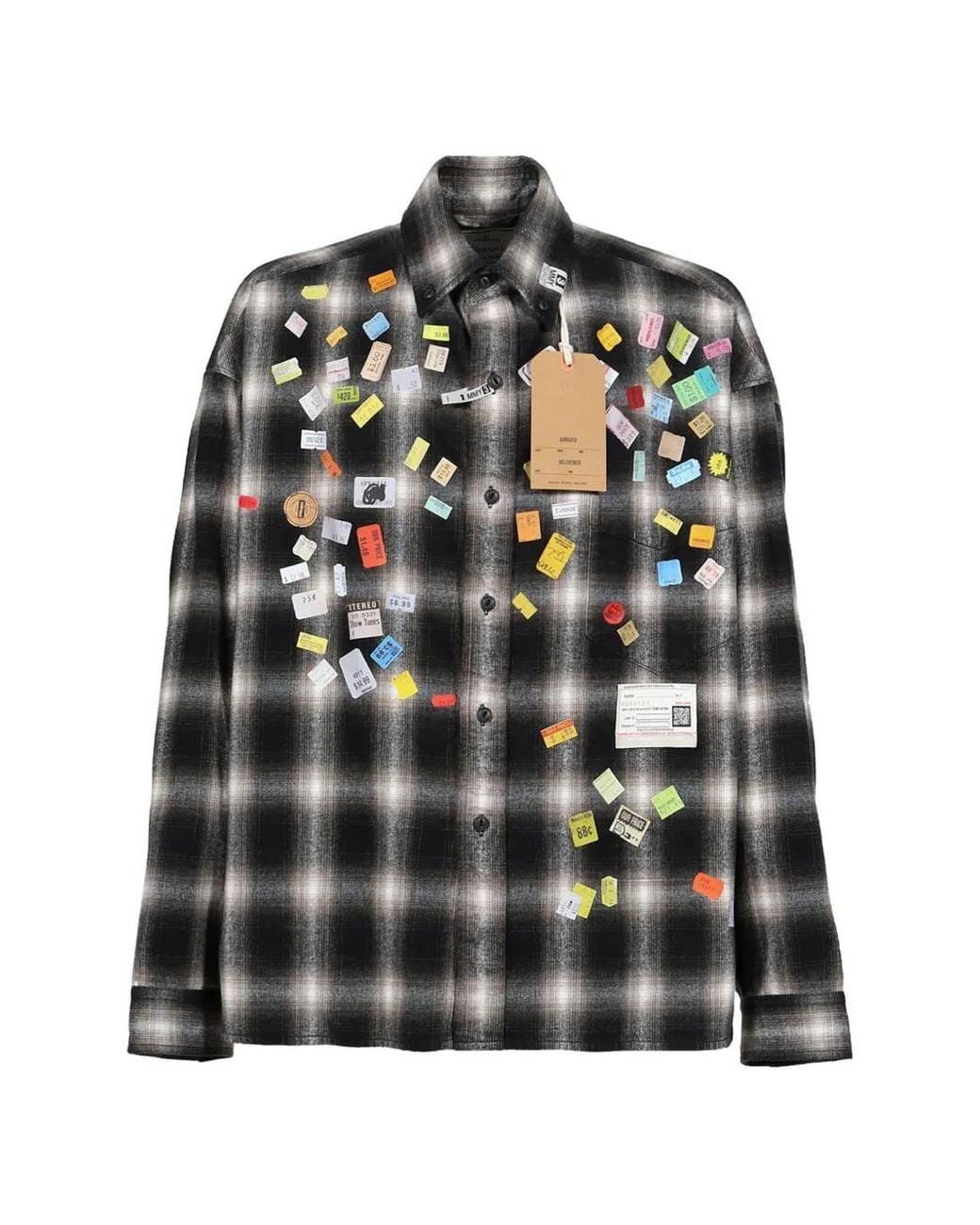 Maison Mihara Yasuhiro Black Price-Sticker Printed Check Shirt for men