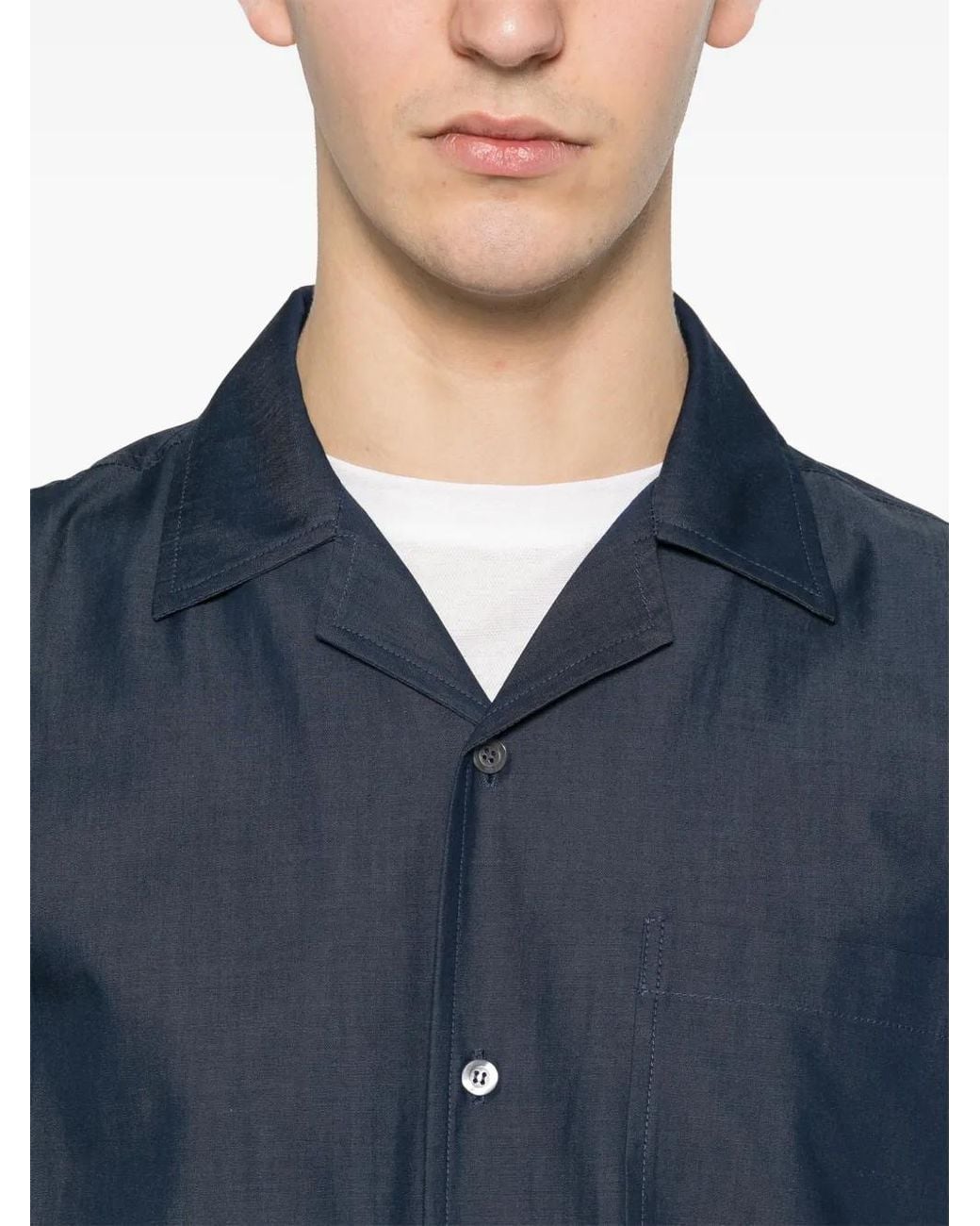 Panicale Blue Camp-Collar Ribbed Shirt for men