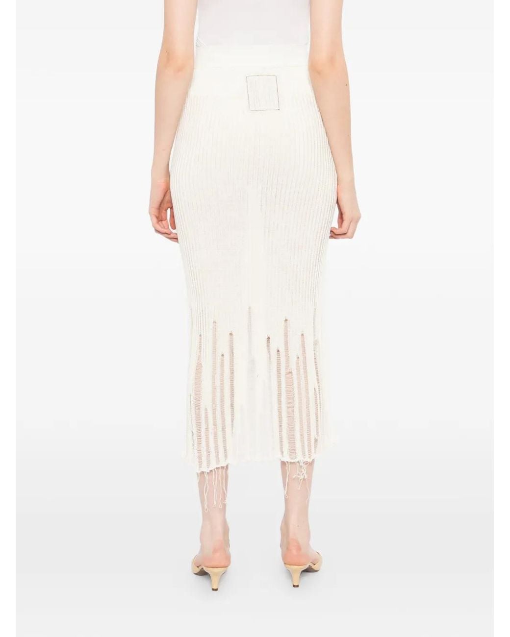 Uma Wang White Frayed Midi Skirt