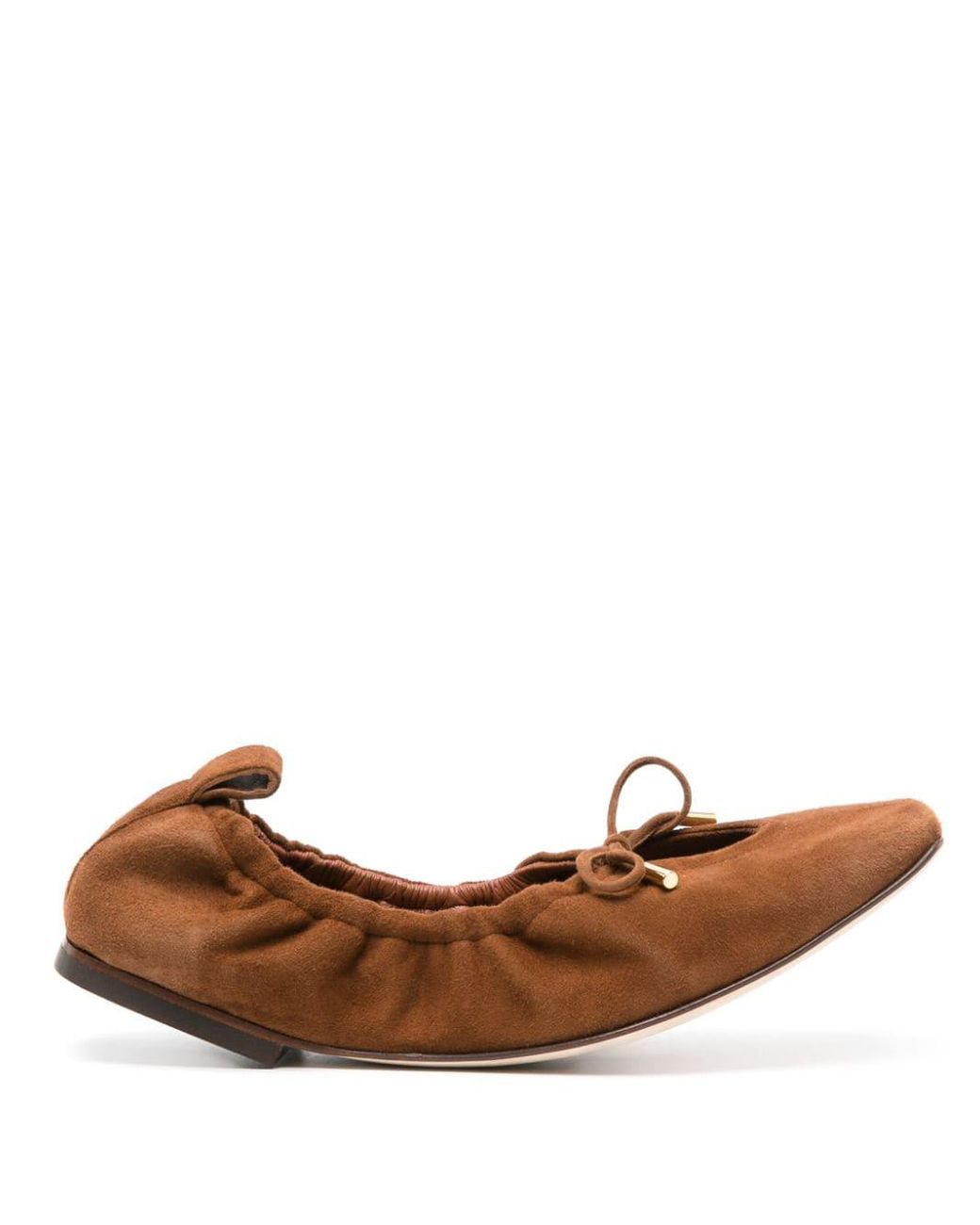 SCAROSSO Margot Suede Ballerina Shoes in Brown Lyst UK