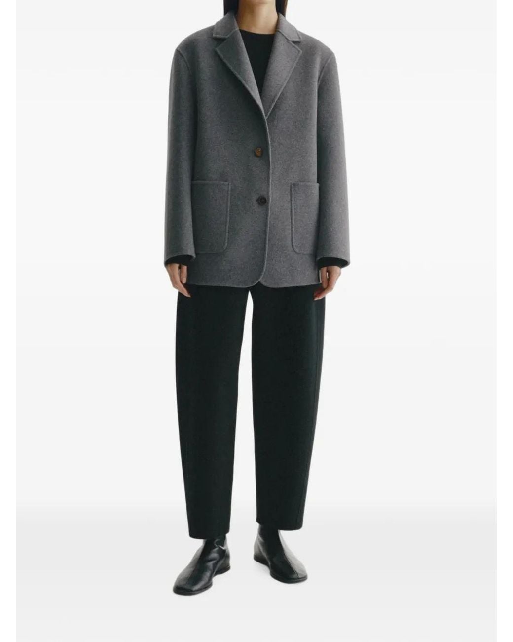 Lisa Yang Gray Notched-Lapels Patch-Pocket Jacket
