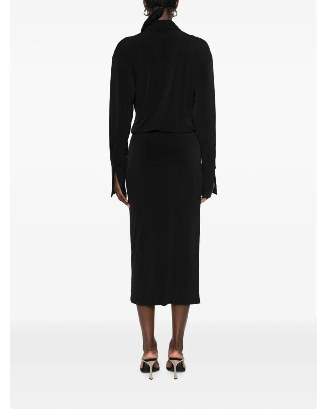 ANDAMANE Black Lilia Draped Cut-Out Midi Dress