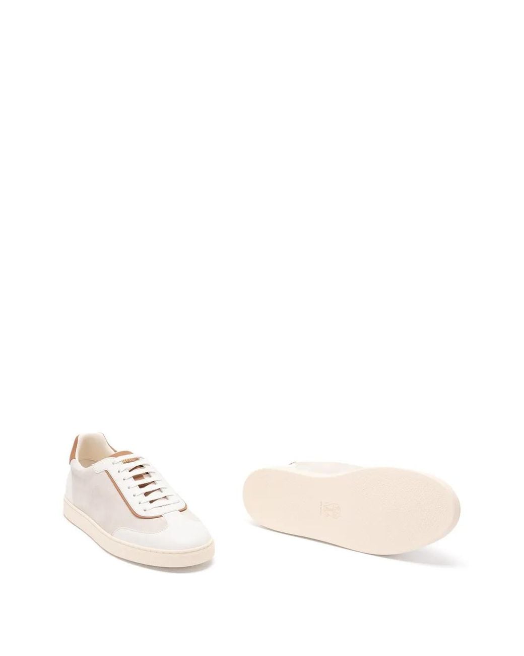 Brunello Cucinelli Natural Suede And Polished Calfskin Sneakers for men