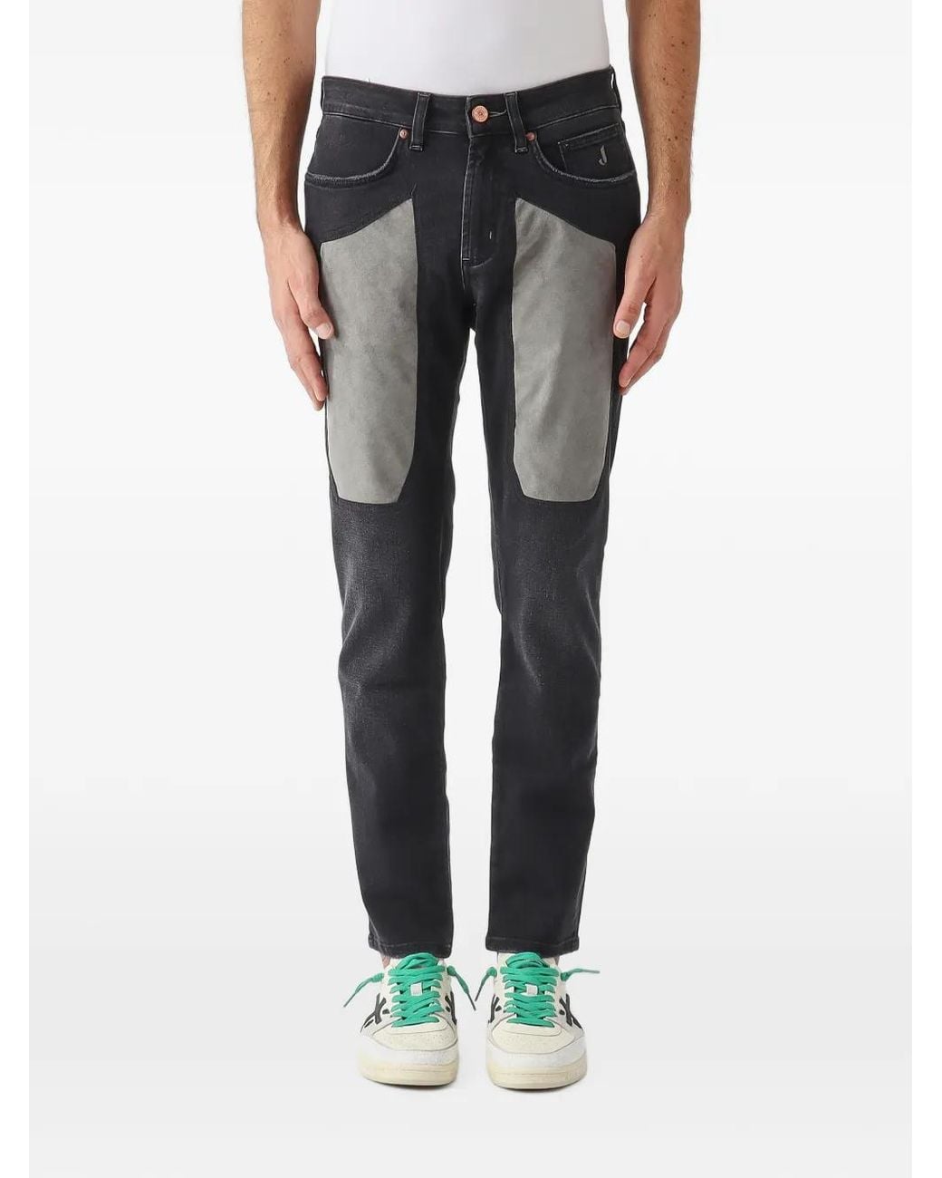 Jeckerson Black James Patch-Detail Slim-Fit Jeans for men