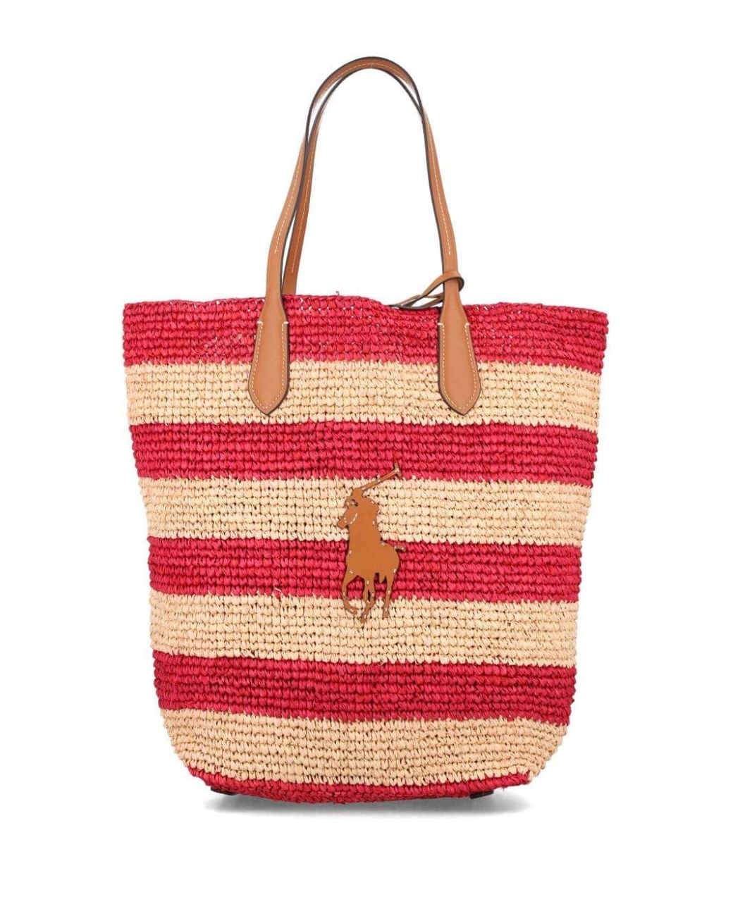 Polo Ralph Lauren Big Pony Striped Raffia Tote Bag in Red | Lyst