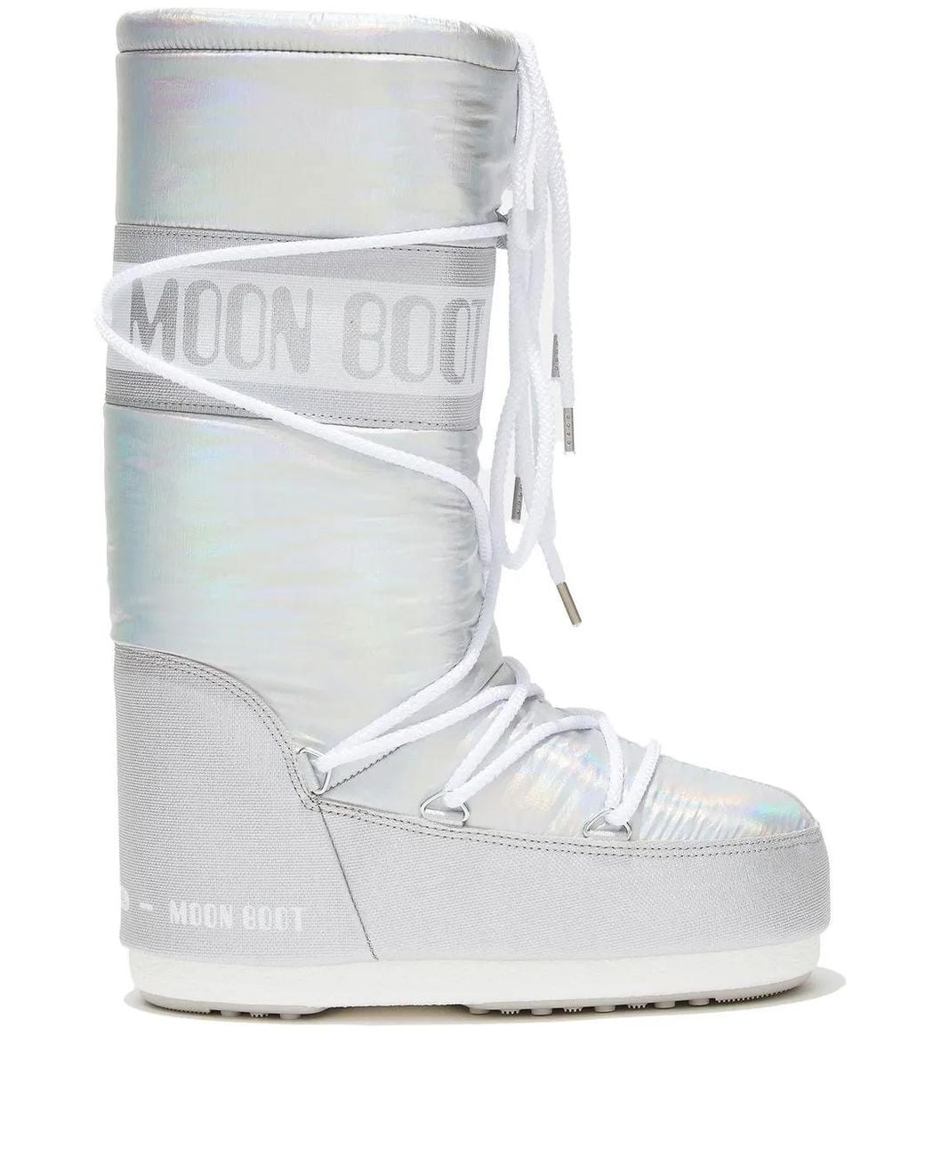 Moon Boot White Metallic Logo-Print Snow Boots