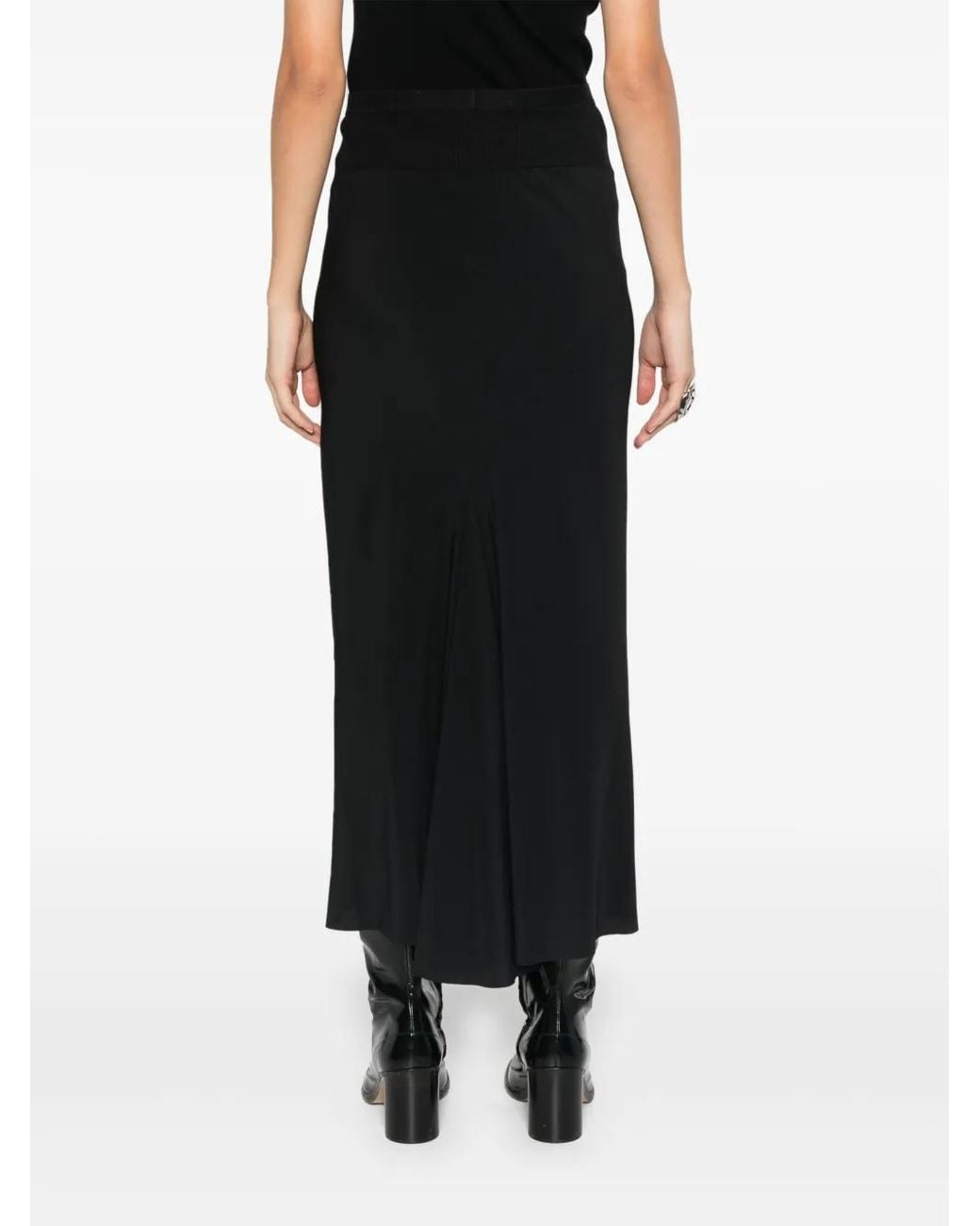 Rick Owens Black Asymmetric Bias-Cut Midi A-Line Skirt