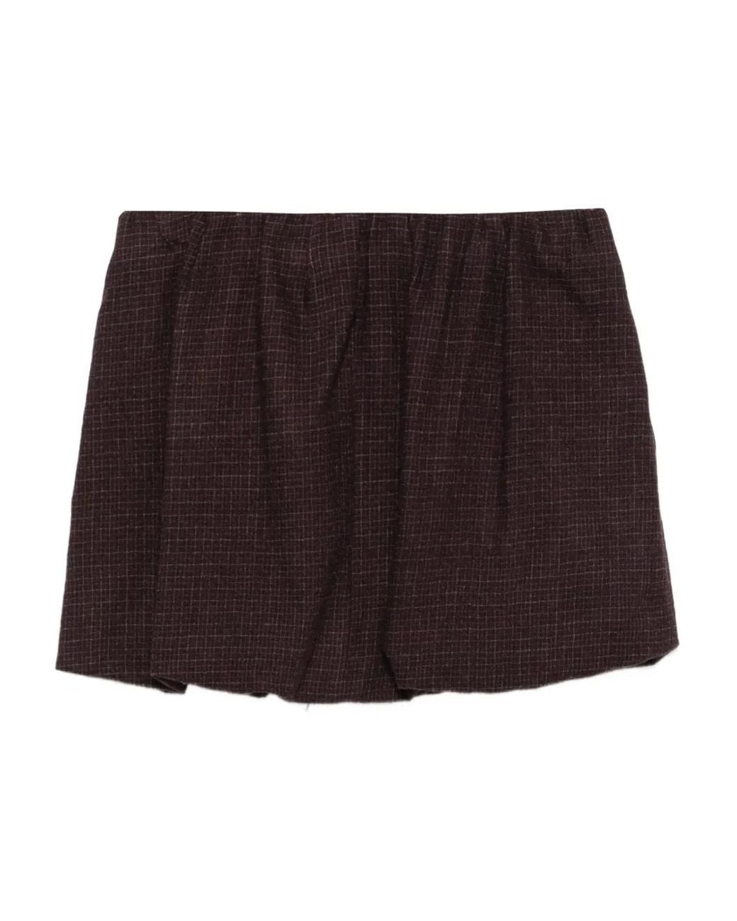 Alysi Brown Checked Gathered Skirt