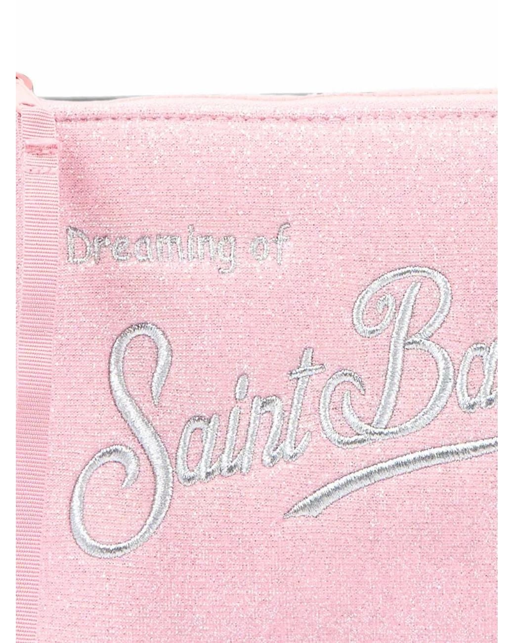Mc2 Saint Barth Pink Aline Glitter-Effect Logo-Embroidered Clutch Bag