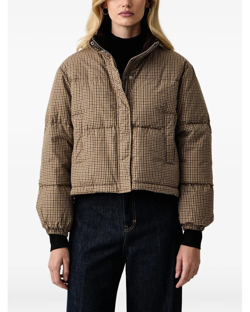 Silvian Heach Brown Gingham-Check Puffer Jacket