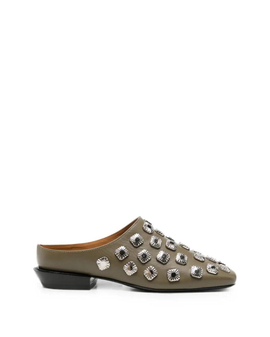 Toga Green Stud-Embellished Leather Mules