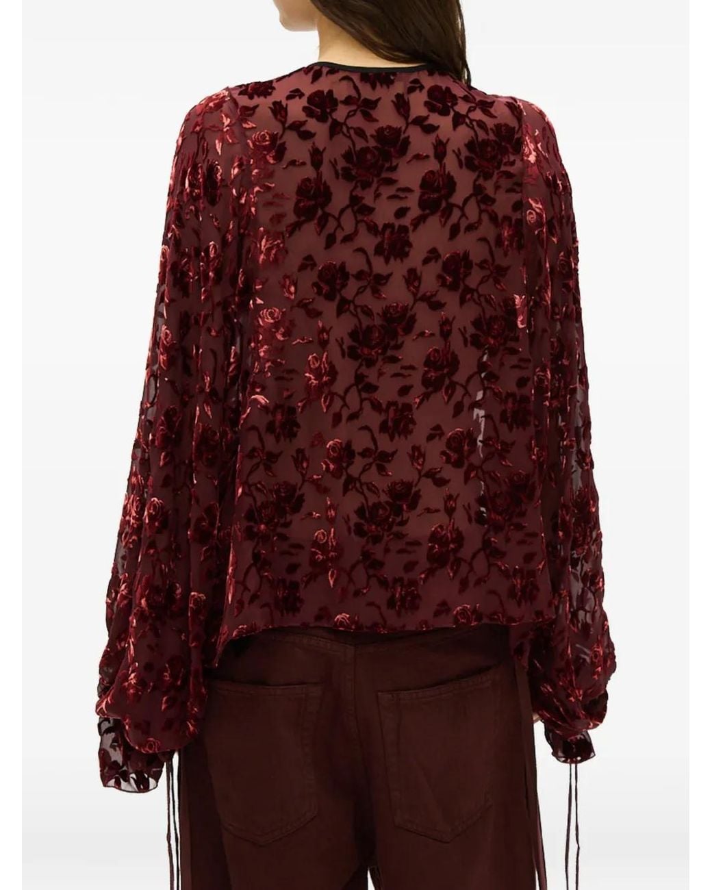 Ann Demeulemeester Purple Devoré Velvet-Rose Blouse