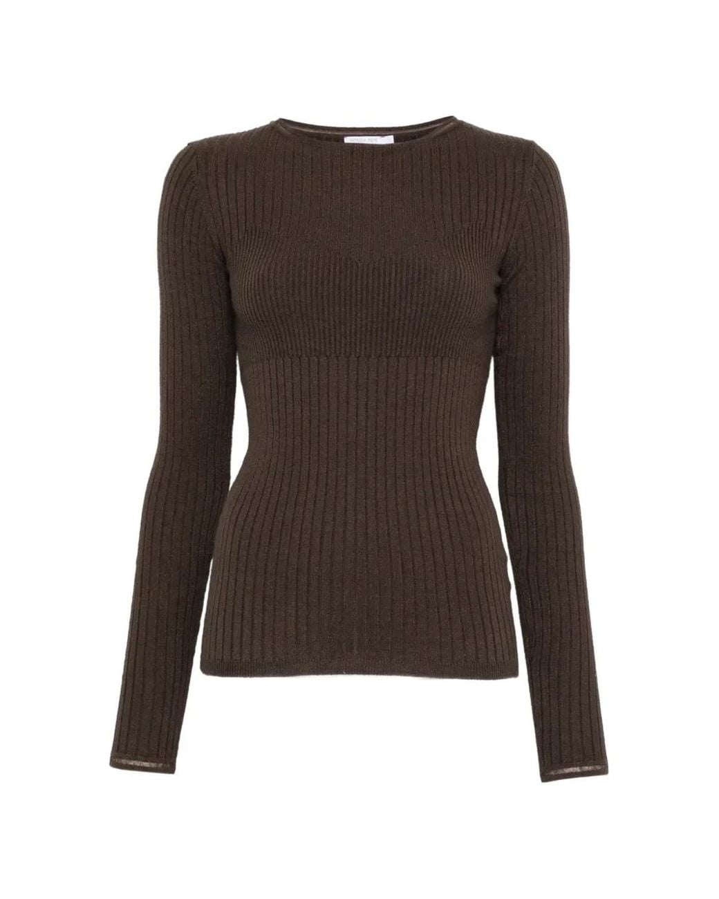 Patrizia Pepe Brown Rib-Knit Slim-Fit Sweater