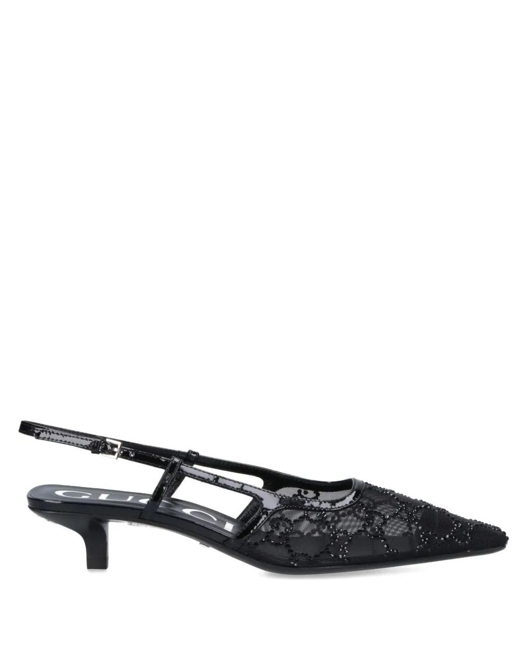 Gucci Black Gg-Monogram Crystal-Embellished Slingback Pumps