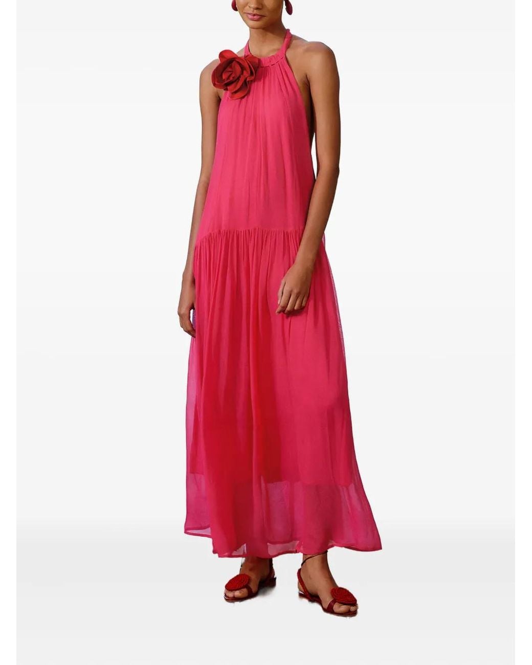 FARM Rio Halterneck Floral-Detail Maxi Dress in Red | Lyst