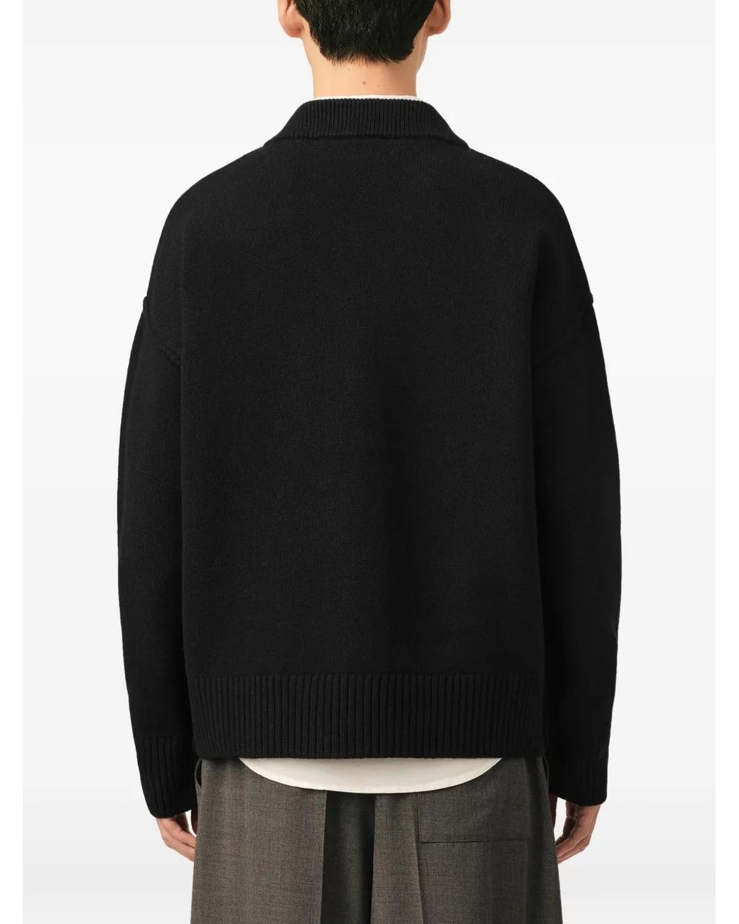 AMI Black Wool Cardigan With Ami De Coeur