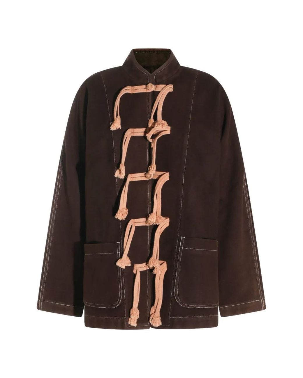 Contrast-Stitch Toggle-Fastening Jacket Uma Wang de color Brown