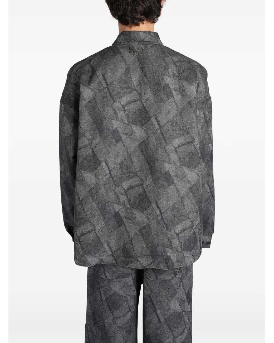 Maison Kitsuné Gray Geometric-Print Shirt for men