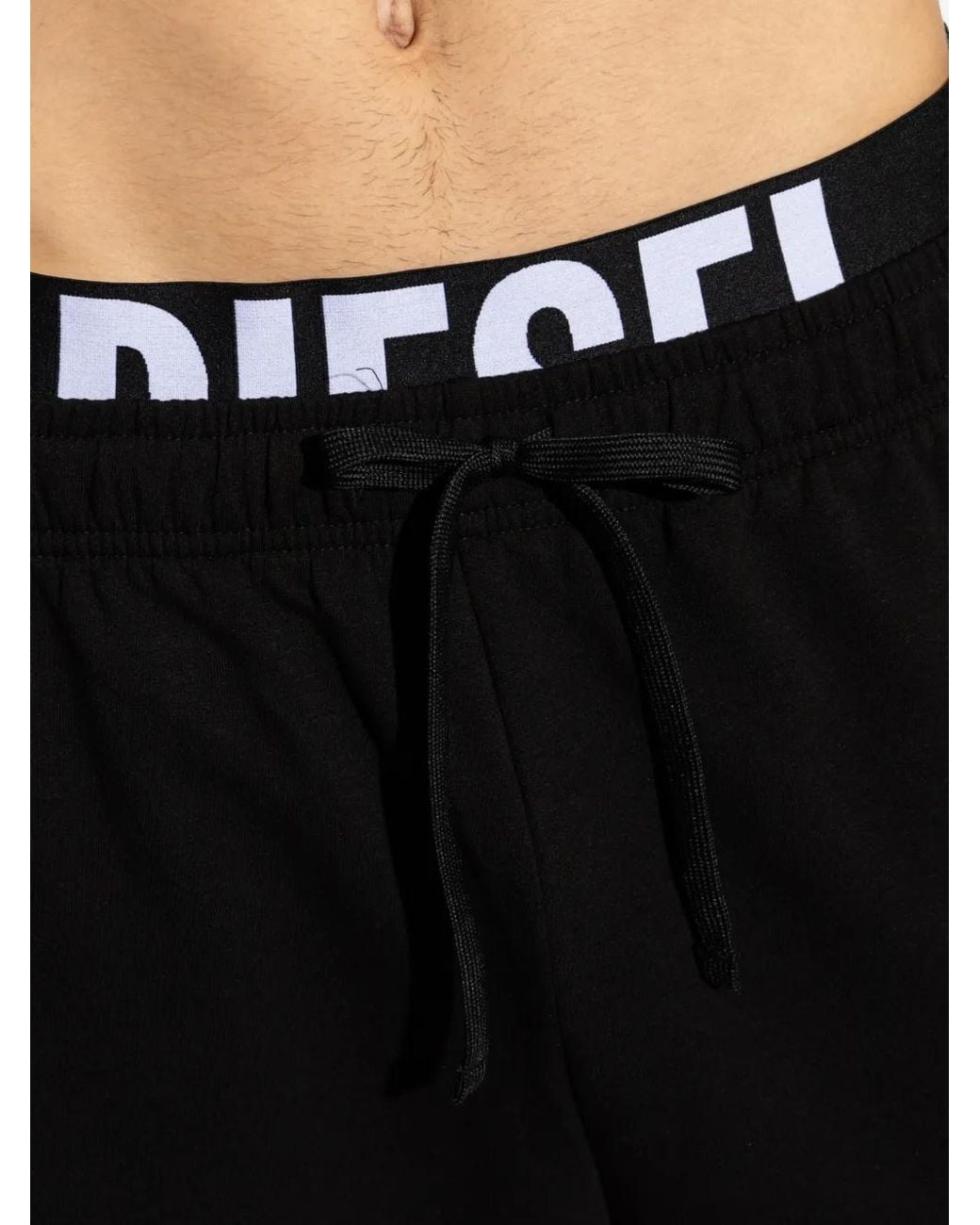 DIESEL Black Cotton Shorts With Logo Waistband for men