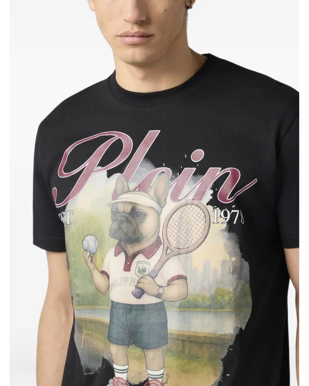 Philipp Plein Black Round Neck T-Shirt New York Tennis for men