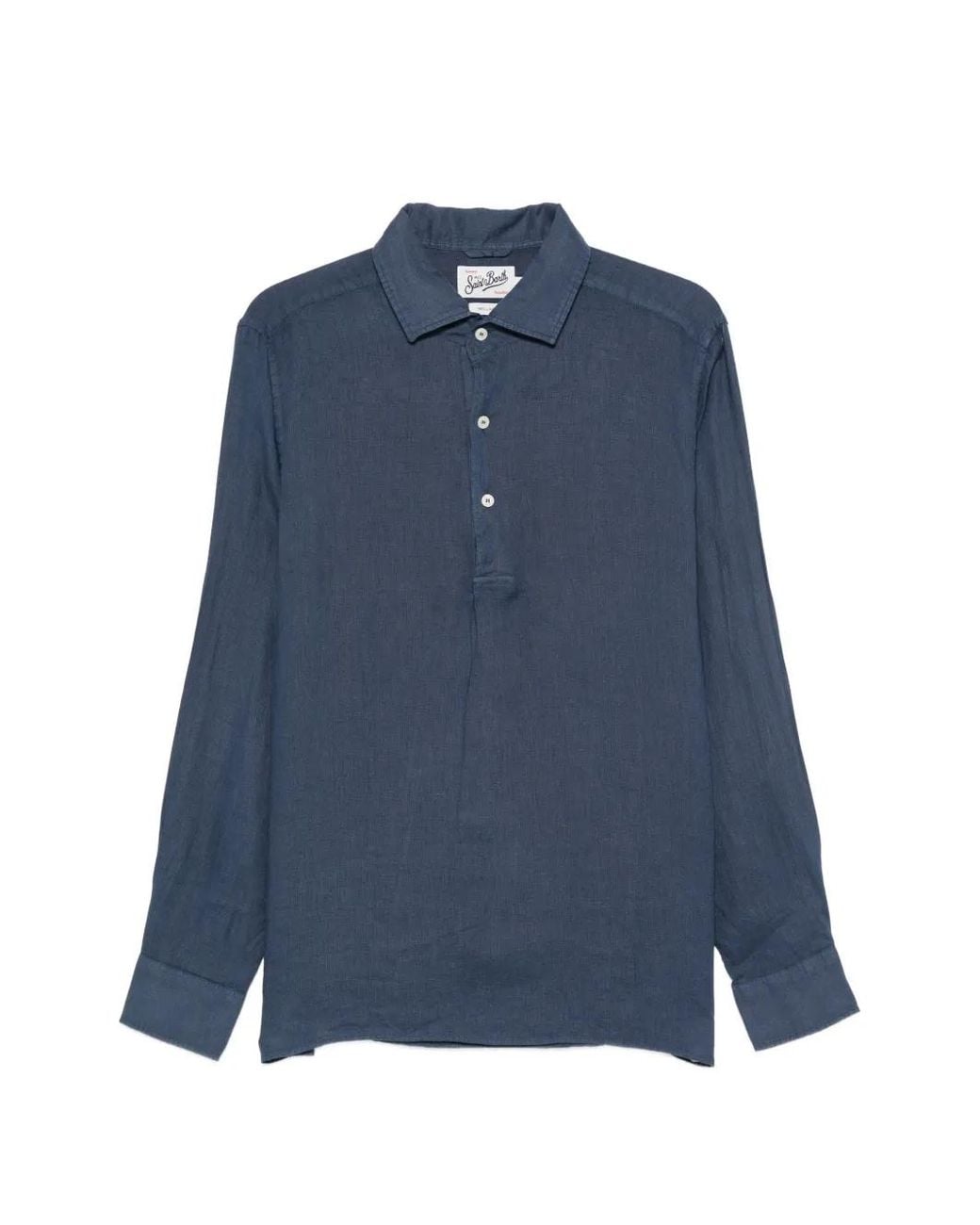Mc2 Saint Barth Blue Raphael Long-Sleeve Linen Polo Shirt for men