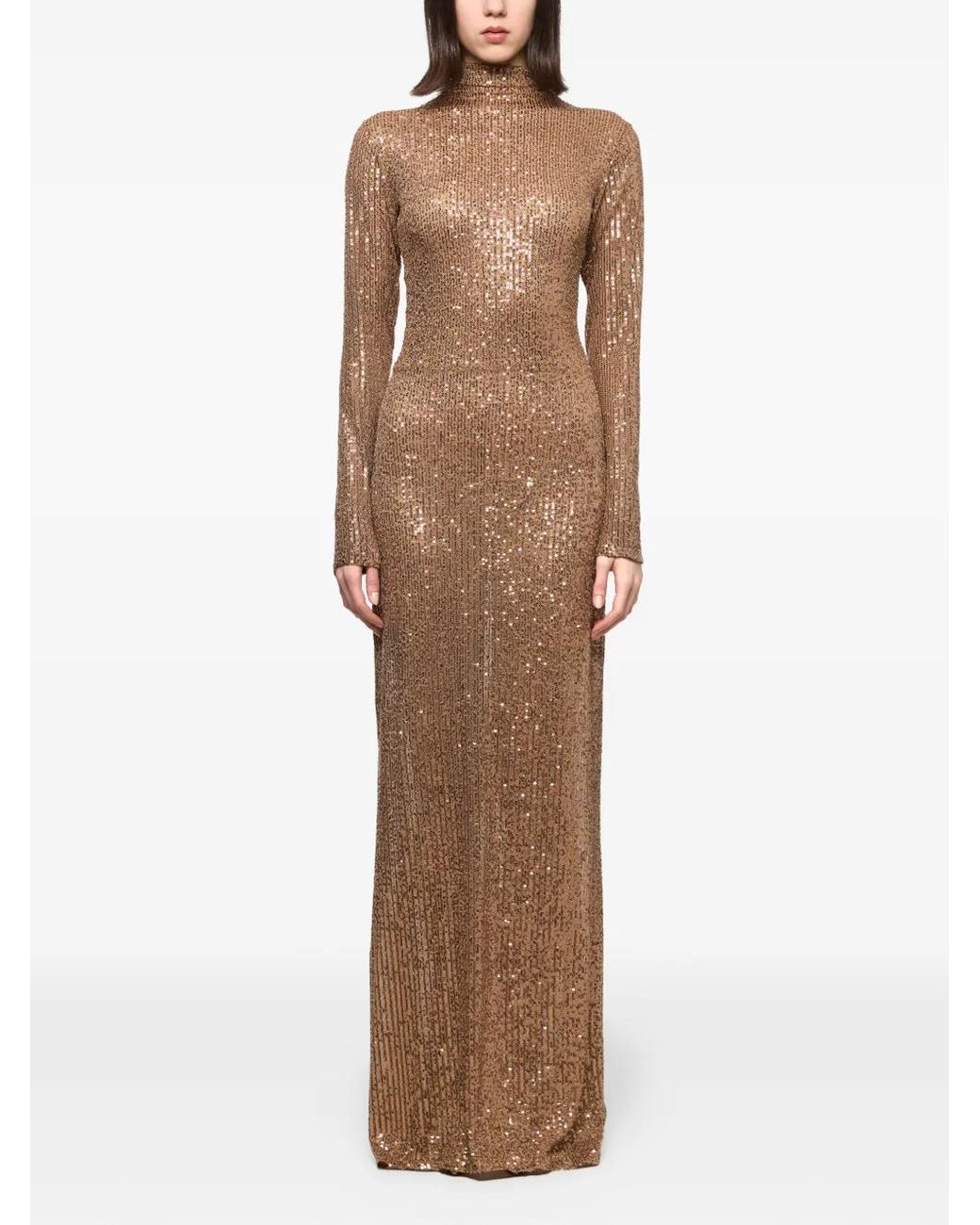 Atu Body Couture Natural Sequin-Embellished Maxi Dress
