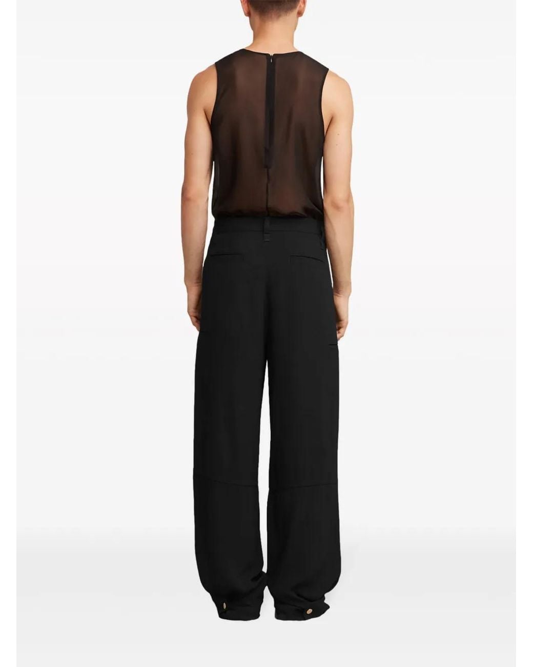 AMI Black Tailored Wide-Leg Trousers for men