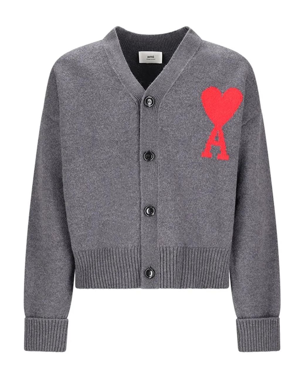 AMI Gray Logo Button Cardigan