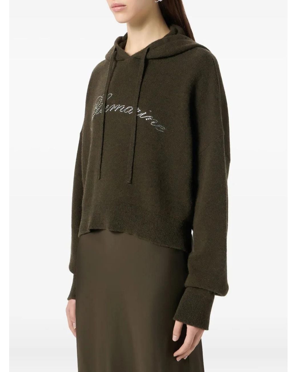 Blumarine Green Cropped Logo-Embellished Hoodie
