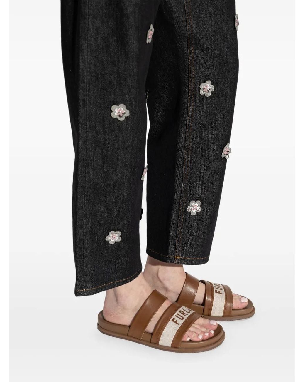 Furla Brown Logo Stripe Sandals