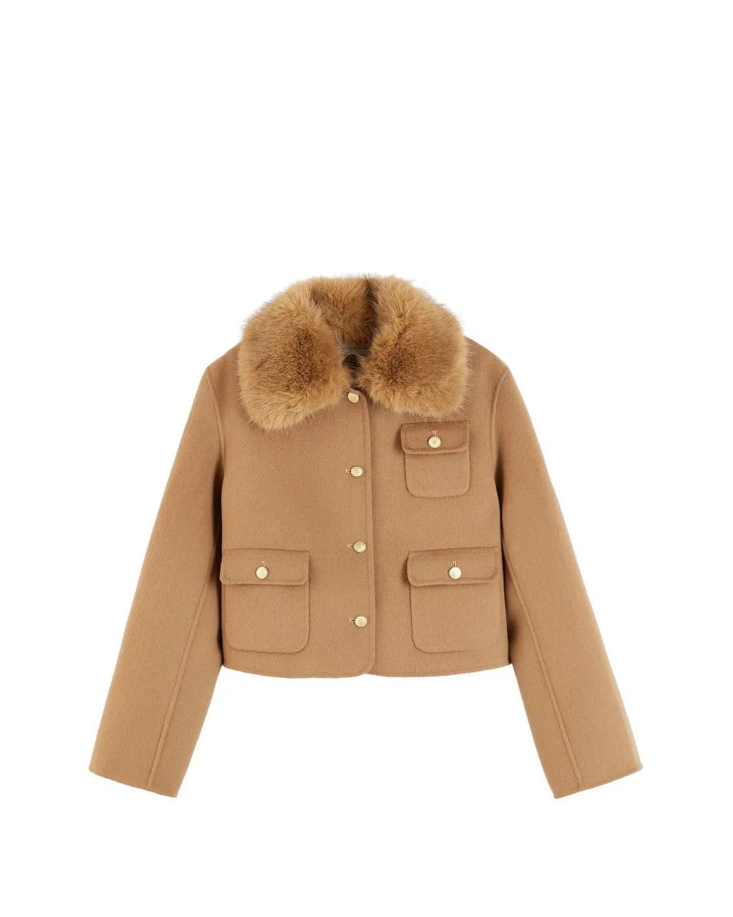 Tommy Hilfiger Natural Faux-Fur Collar Pocket-Detail Jacket