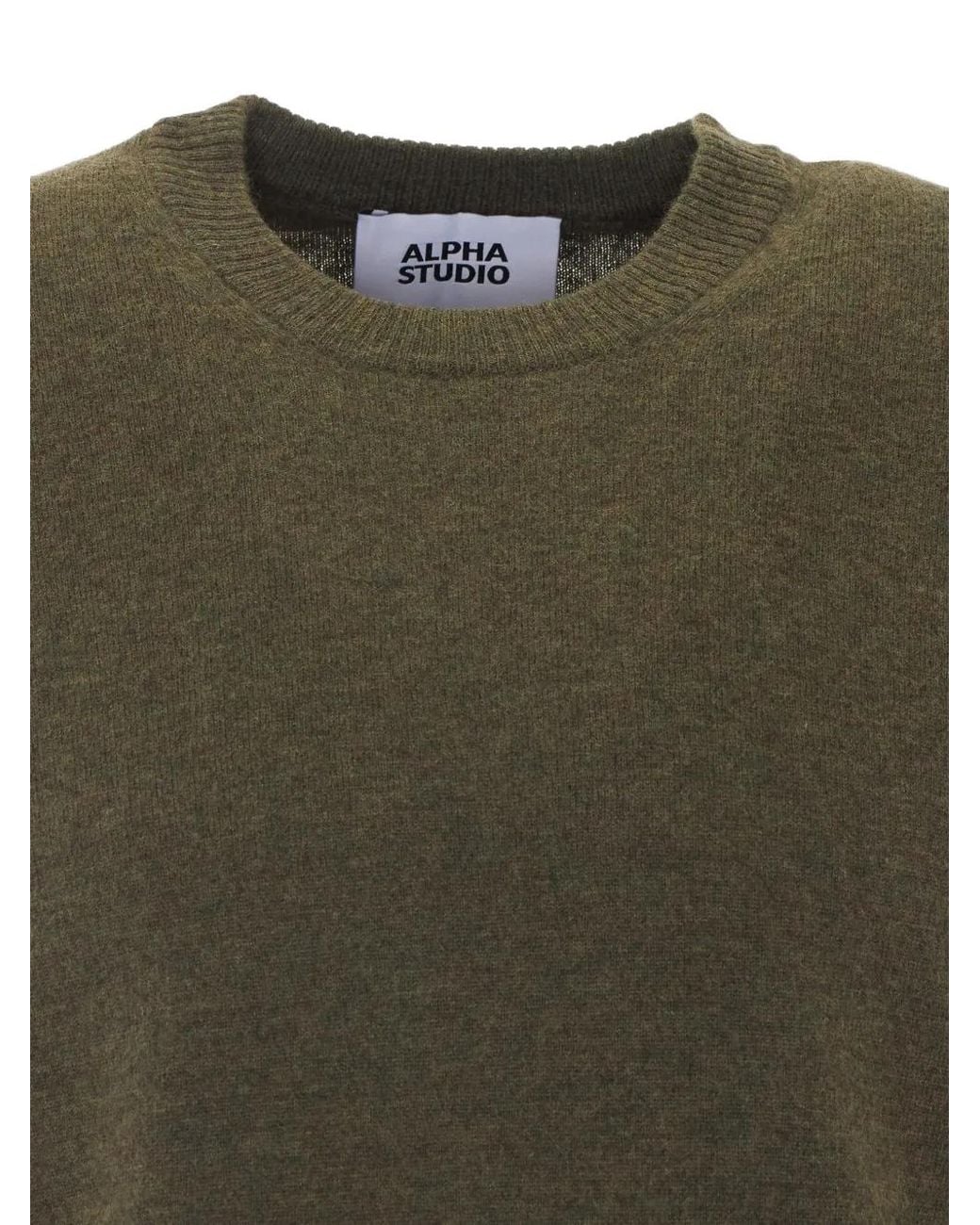 Alpha Studio Green Crew-Neck Wool Sweater for men