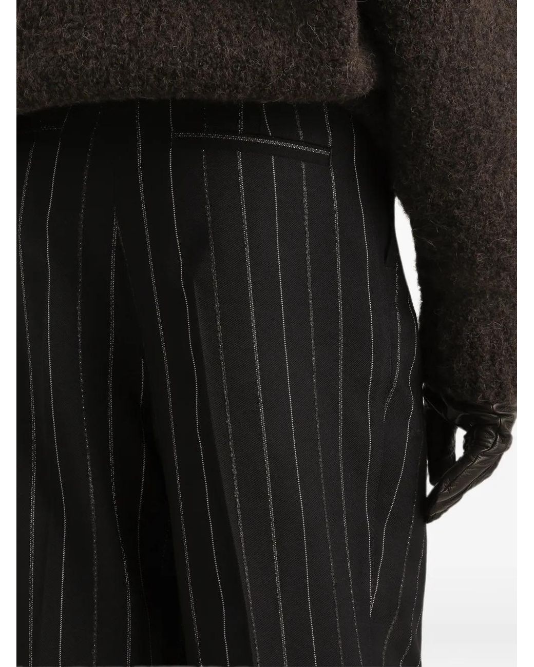 Dolce & Gabbana Black Virgin Wool Pinstripe Trousers for men