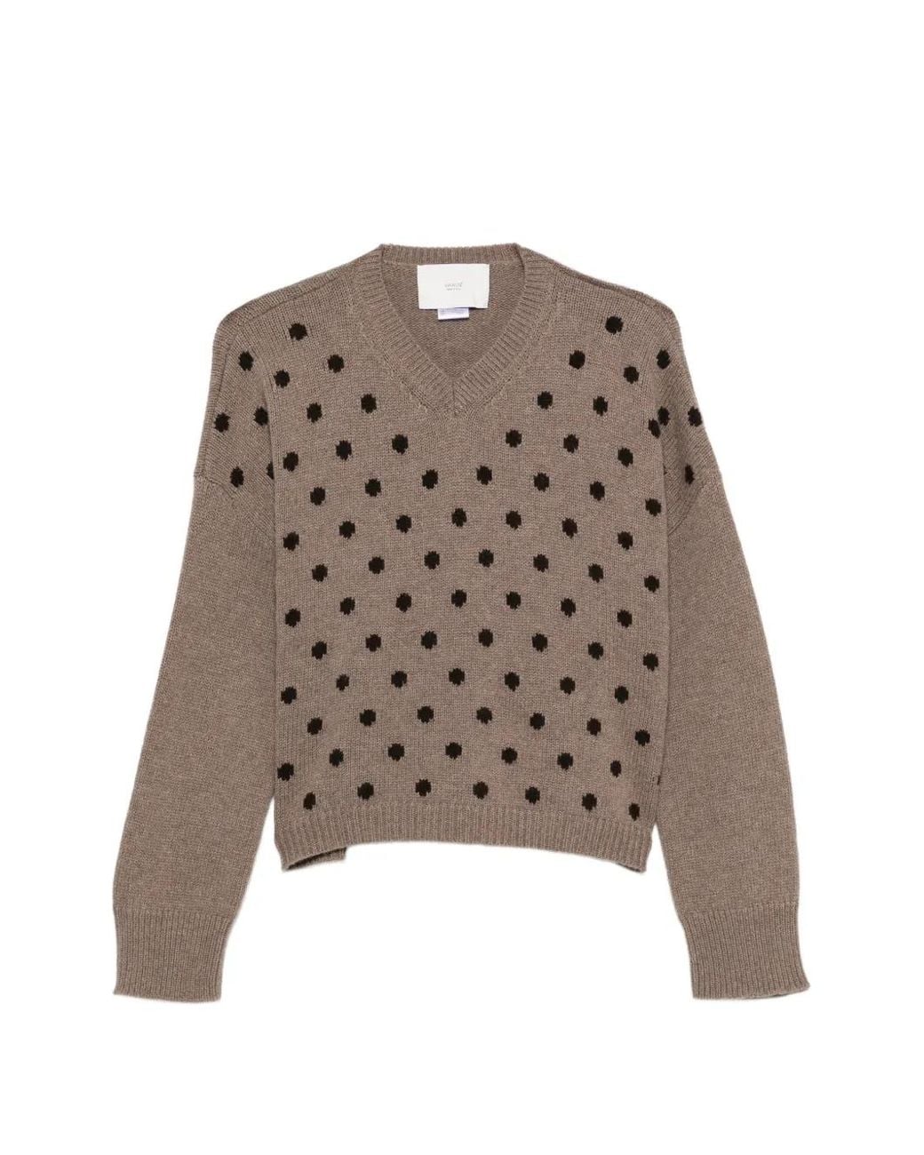 Vanisé Brown Polka-Dot V-Neck Sweater