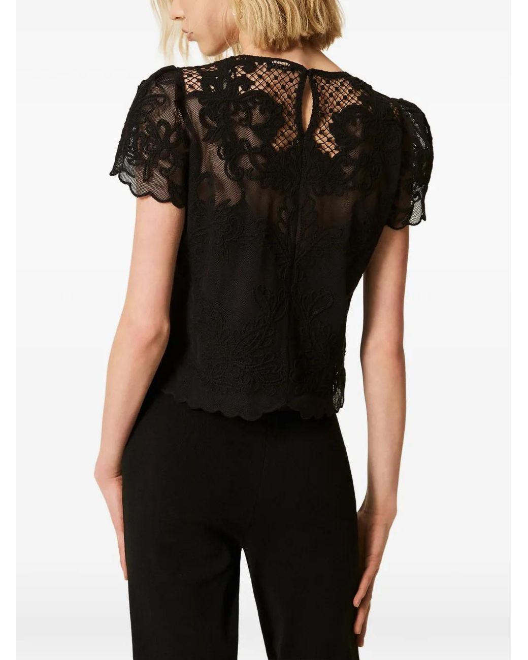 Twinset Black Muslin Blouse With Embroidery