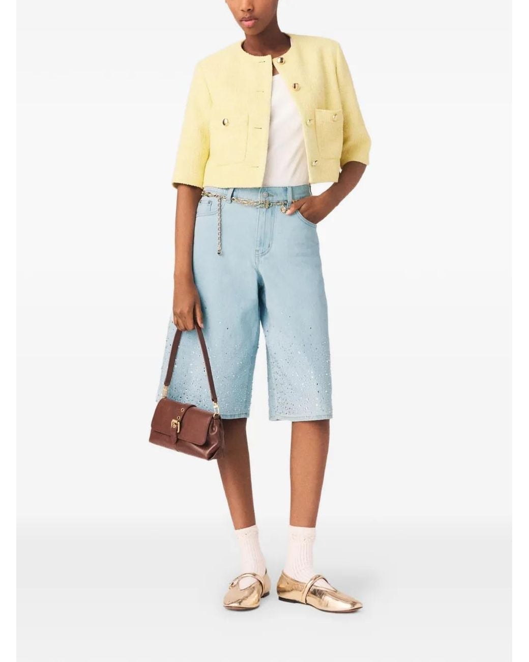 Maje Metallic Short-Sleeved Tweed Jacket