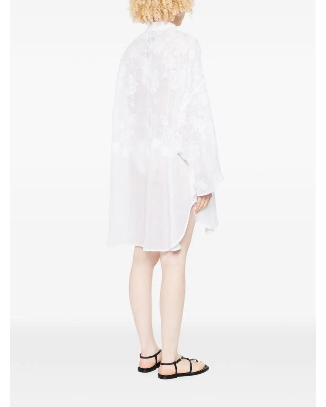 Ermanno Scervino White Lace Buttoned Mini Dress