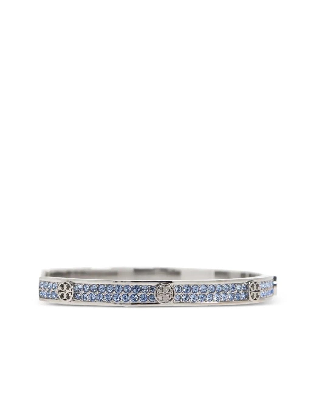 Tory Burch White Rhinestone-Embellished Logo Bracelet