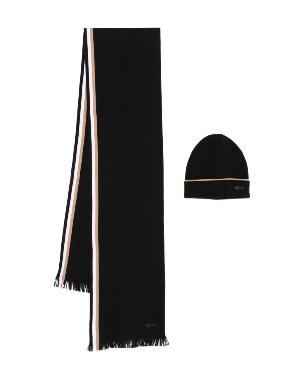 Set Berretto E Sciarpa Con Frange A Righe di Boss in Black da Uomo