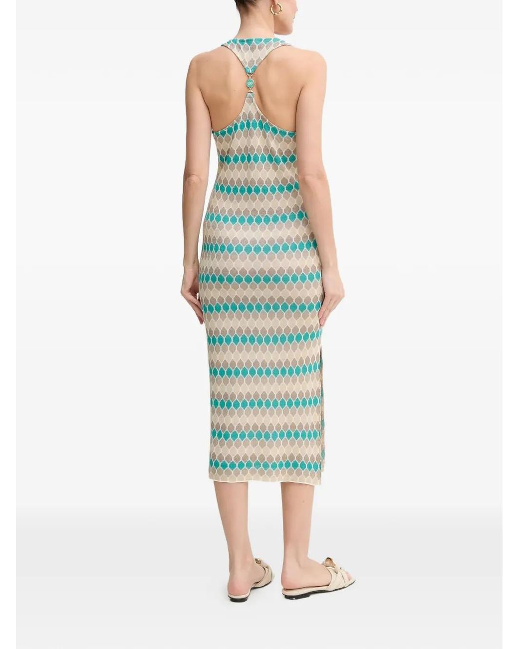 Fracomina Blue Geometric-Pattern Midi Dress