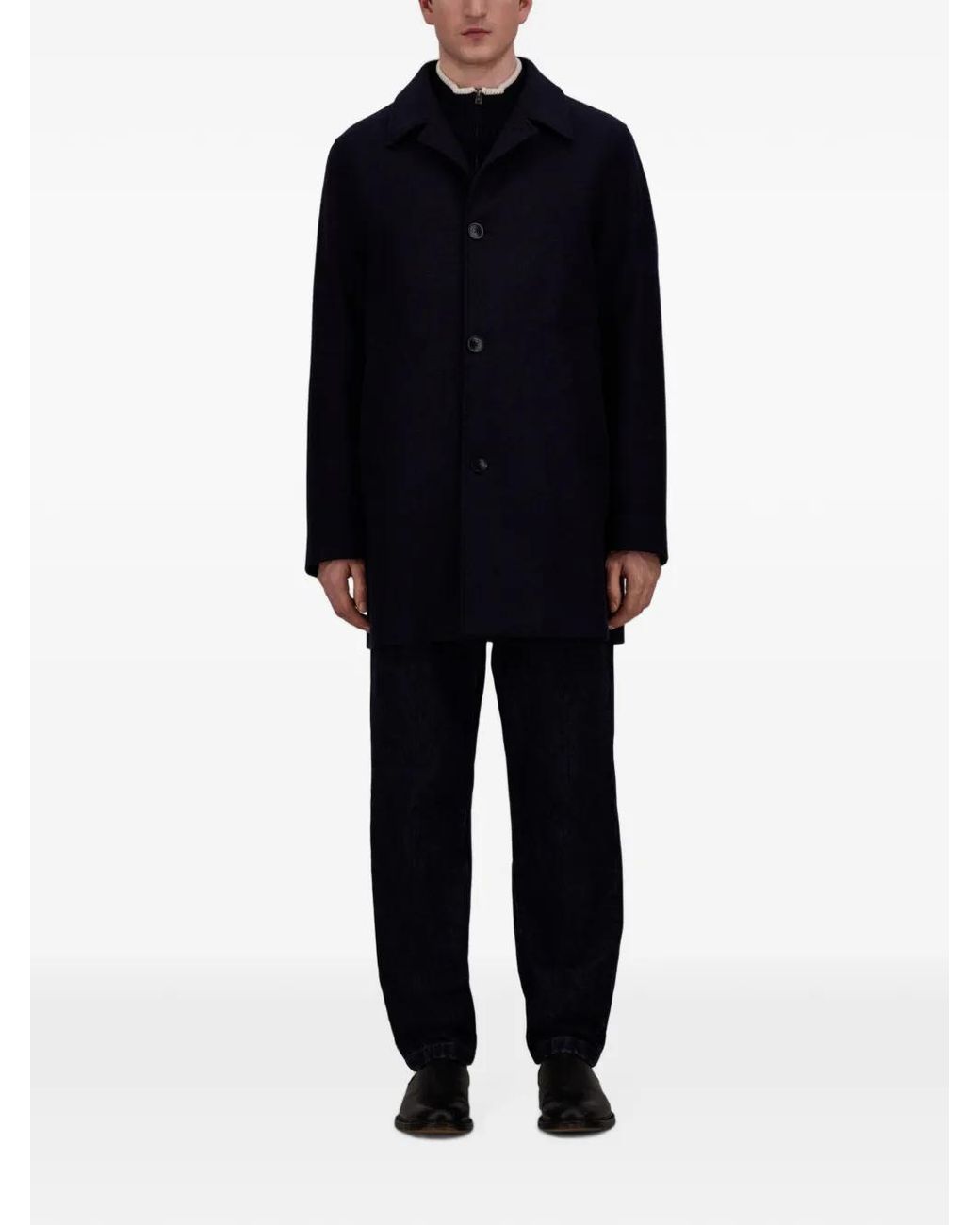 Herno Blue Diagonal-Wool-Fabric Coat for men