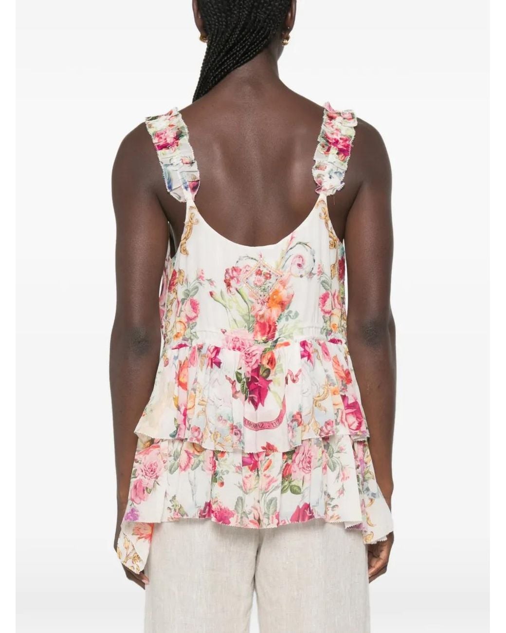 Camilla Pink Floral-Print Ruffled Top