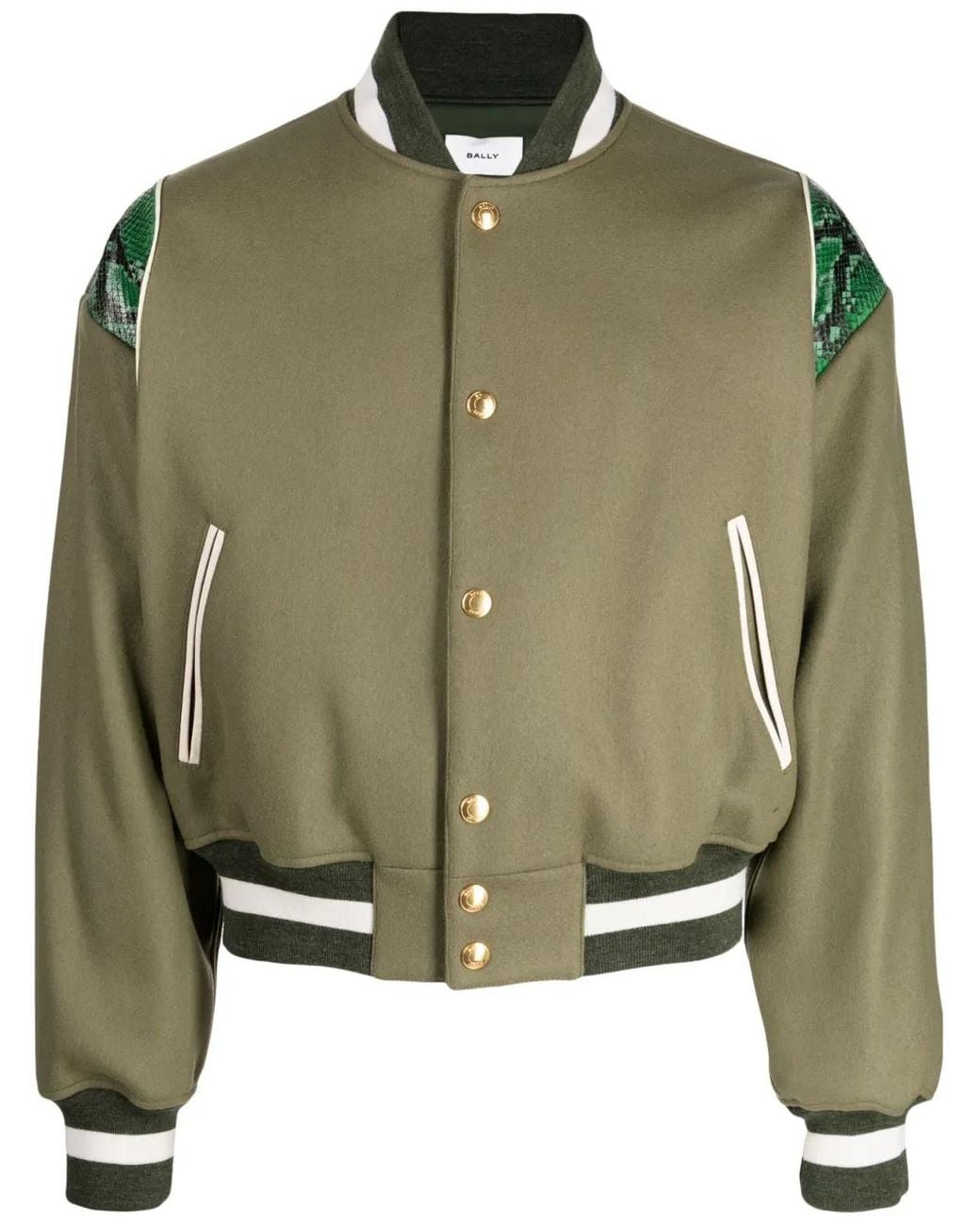 Bally Green Snakeskin Effect-Detail Bomber Jacket for men