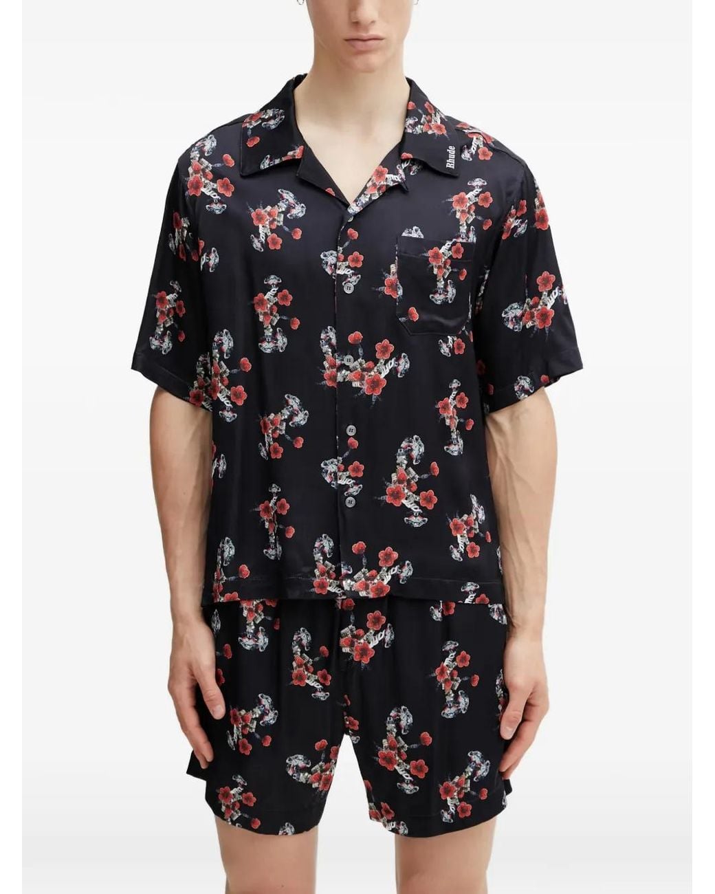 Rhude Black Chemise En Soie À Fleurs for men